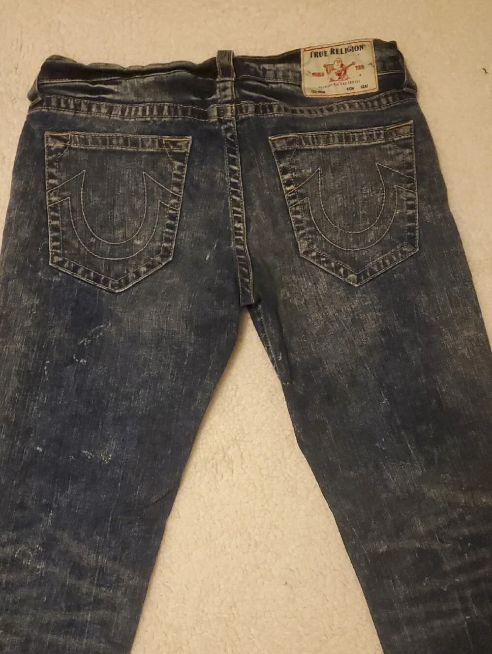 True Religion Men's Dark Blue Relaxed Jeans with Faded Wash